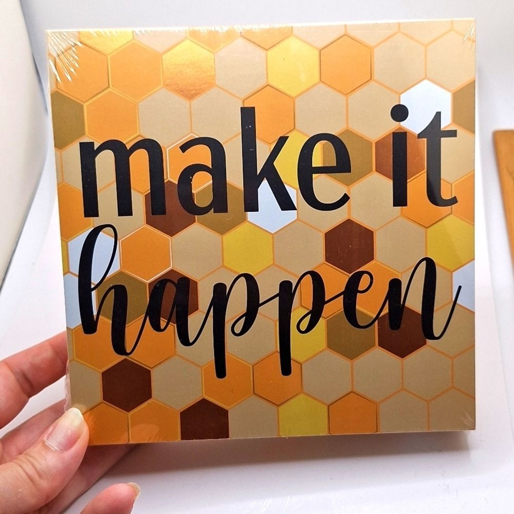 Make it happen plaque wall art sign honeycomb print